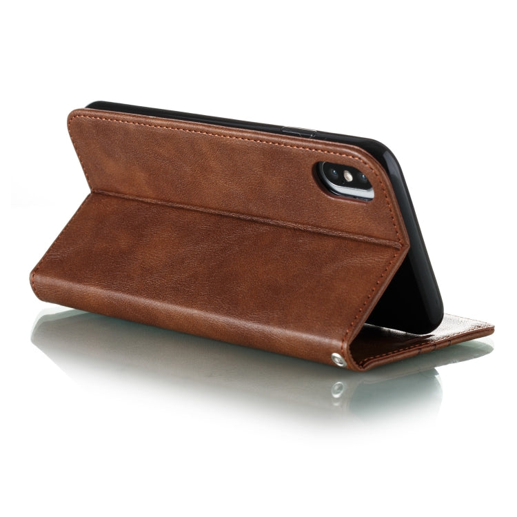 For iPhone XS Max Splicing Color Magnetic Hem Horizontal Flip Leather Case with Holder & Card Slots