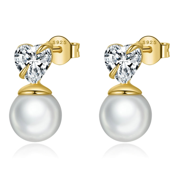 S925 Sterling Silver Heart Shell Beads Ear Studs Women Earrings
