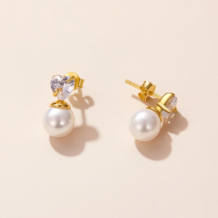 S925 Sterling Silver Heart Shell Beads Ear Studs Women Earrings