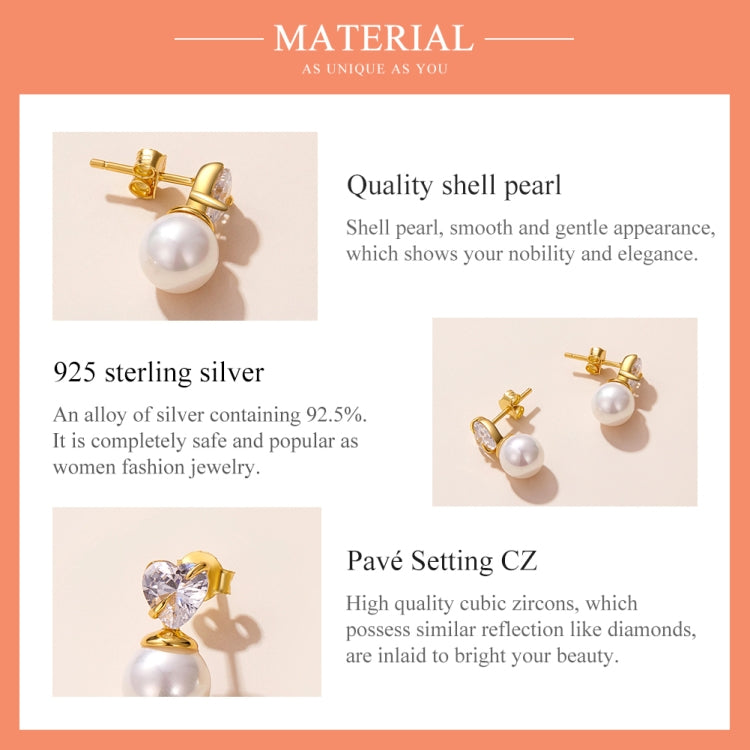 S925 Sterling Silver Heart Shell Beads Ear Studs Women Earrings