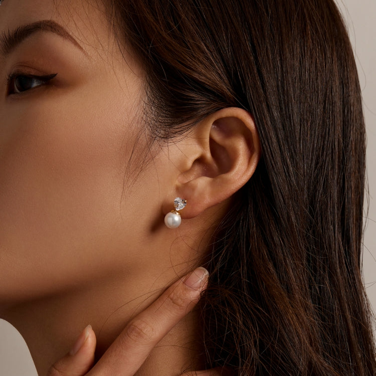 S925 Sterling Silver Heart Shell Beads Ear Studs Women Earrings