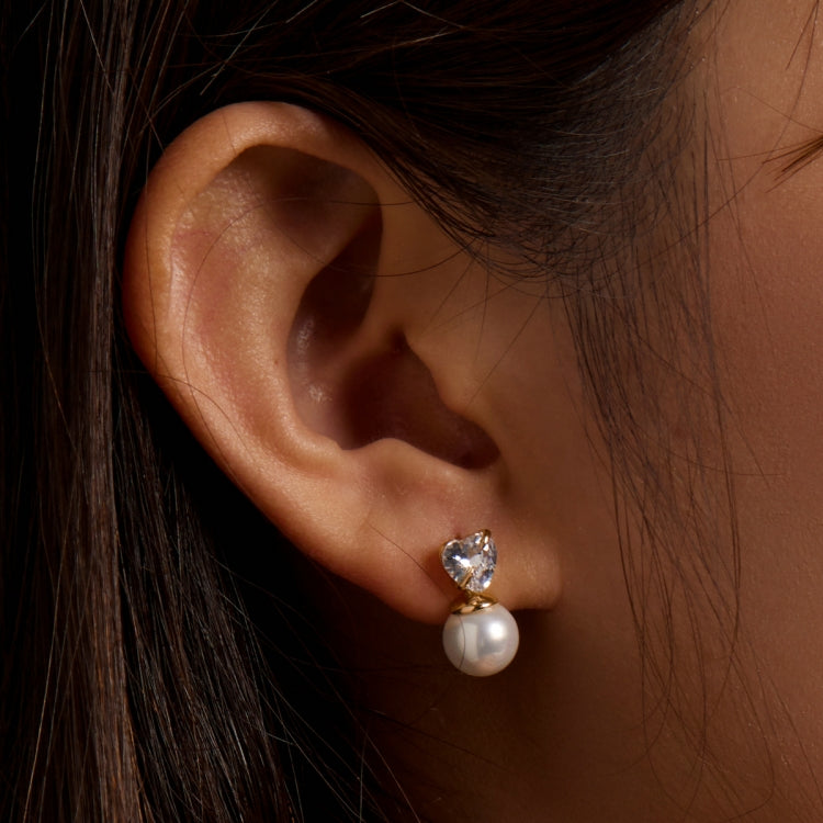 S925 Sterling Silver Heart Shell Beads Ear Studs Women Earrings