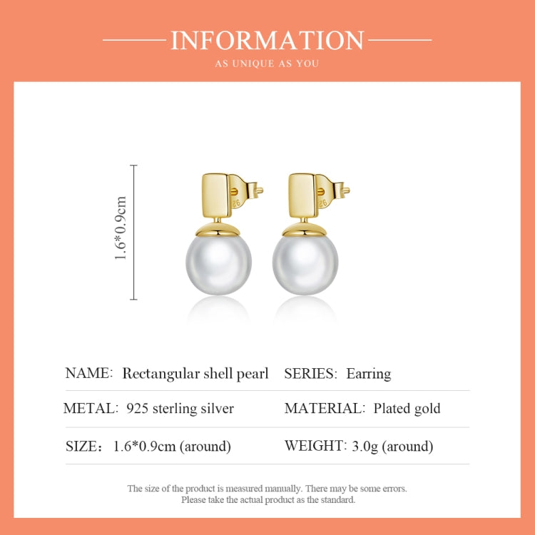 S925 Sterling Silver Square Shell Beads Ear Studs Women Earrings
