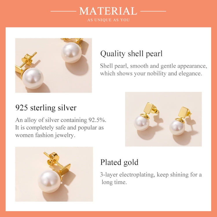 S925 Sterling Silver Square Shell Beads Ear Studs Women Earrings
