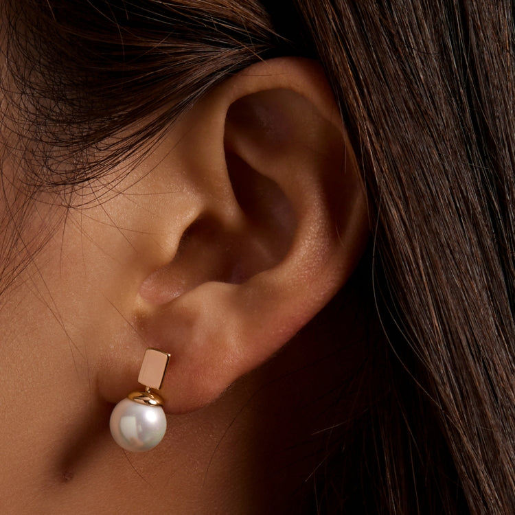 S925 Sterling Silver Square Shell Beads Ear Studs Women Earrings