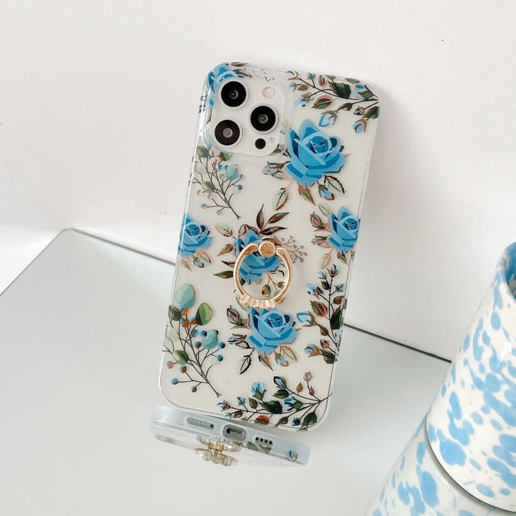 For iPhone 13 Pro Plating Transparent Double-sided Film IMD TPU Phone Case with Ring Holder