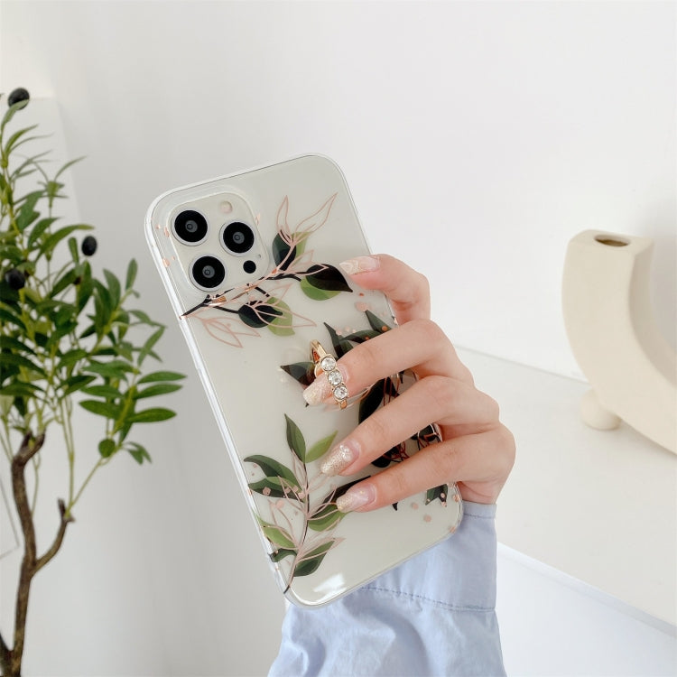 For iPhone 13 Pro Max Plating Transparent Double-sided Film IMD TPU Phone Case with Ring Holder
