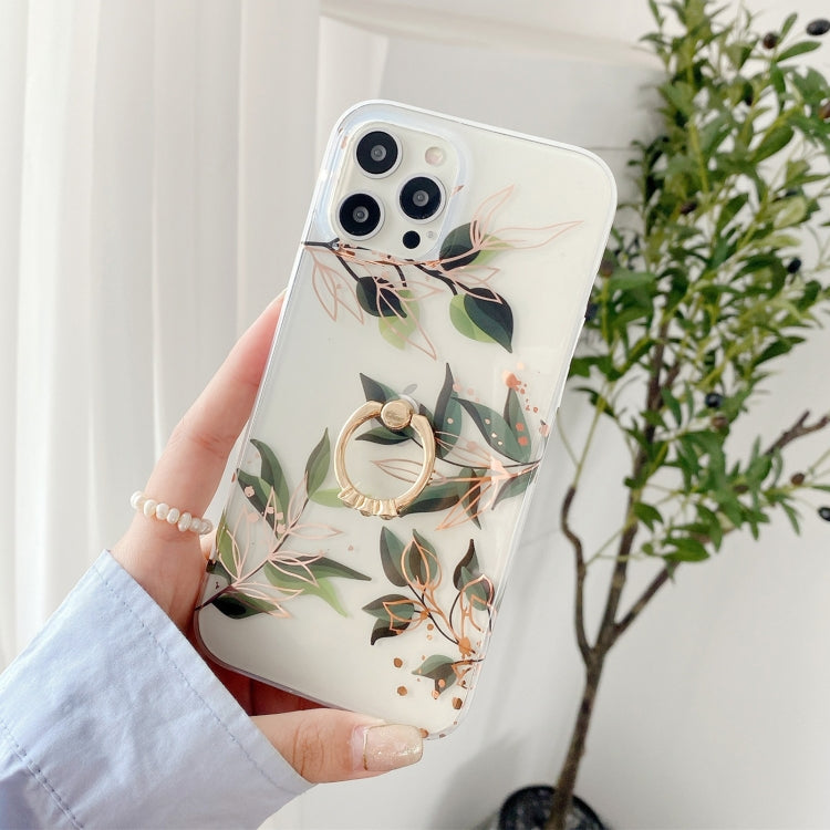 For iPhone 12 mini Plating Transparent Double-sided Film IMD TPU Phone Case with Ring Holder