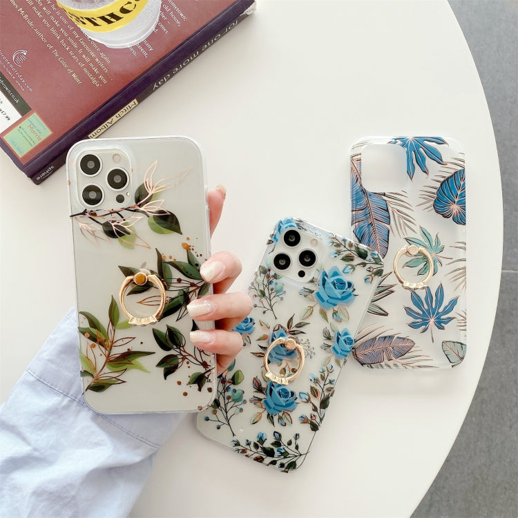 For iPhone 12 Pro Max Plating Transparent Double-sided Film IMD TPU Phone Case with Ring Holder