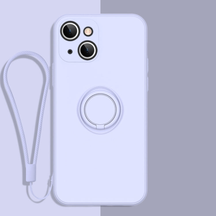 For iPhone 13 mini All-inclusive Liquid Silicone Phone Protective Case with Ring Holder & Lanyard
