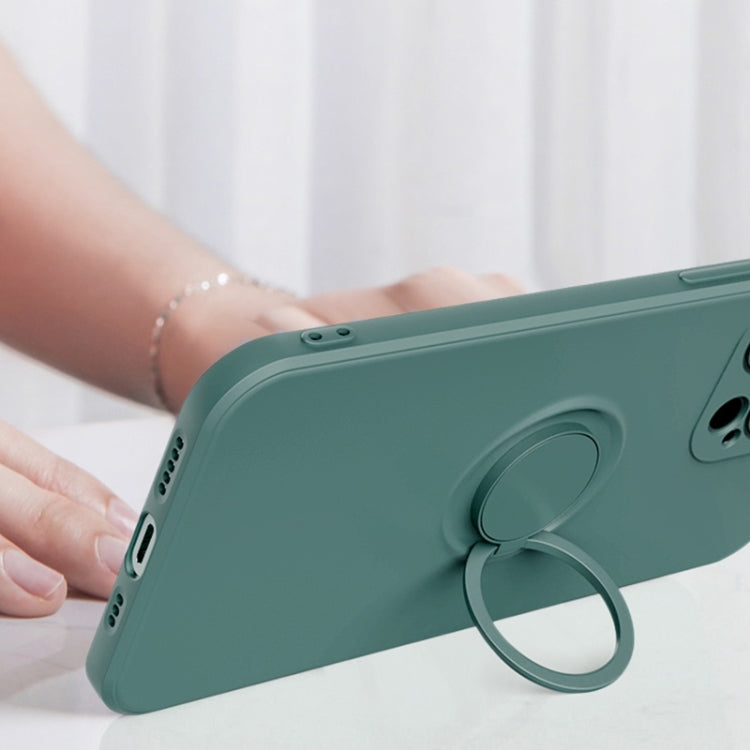 For iPhone 13 mini All-inclusive Liquid Silicone Phone Protective Case with Ring Holder & Lanyard
