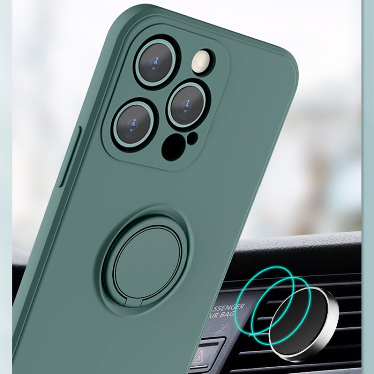 For iPhone 13 mini All-inclusive Liquid Silicone Phone Protective Case with Ring Holder & Lanyard