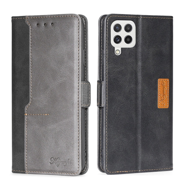 For Samsung Galaxy A22 4G Retro Texture Contrast Color Buckle Horizontal Flip Leather Case with Holder
