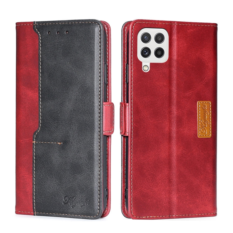 For Samsung Galaxy A22 4G Retro Texture Contrast Color Buckle Horizontal Flip Leather Case with Holder