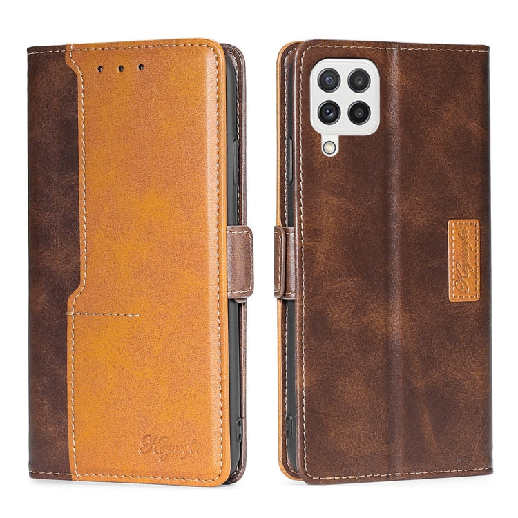 For Samsung Galaxy A22 4G Retro Texture Contrast Color Buckle Horizontal Flip Leather Case with Holder