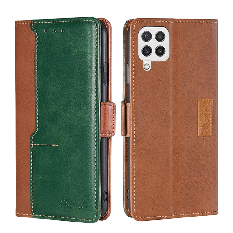 For Samsung Galaxy A22 4G Retro Texture Contrast Color Buckle Horizontal Flip Leather Case with Holder