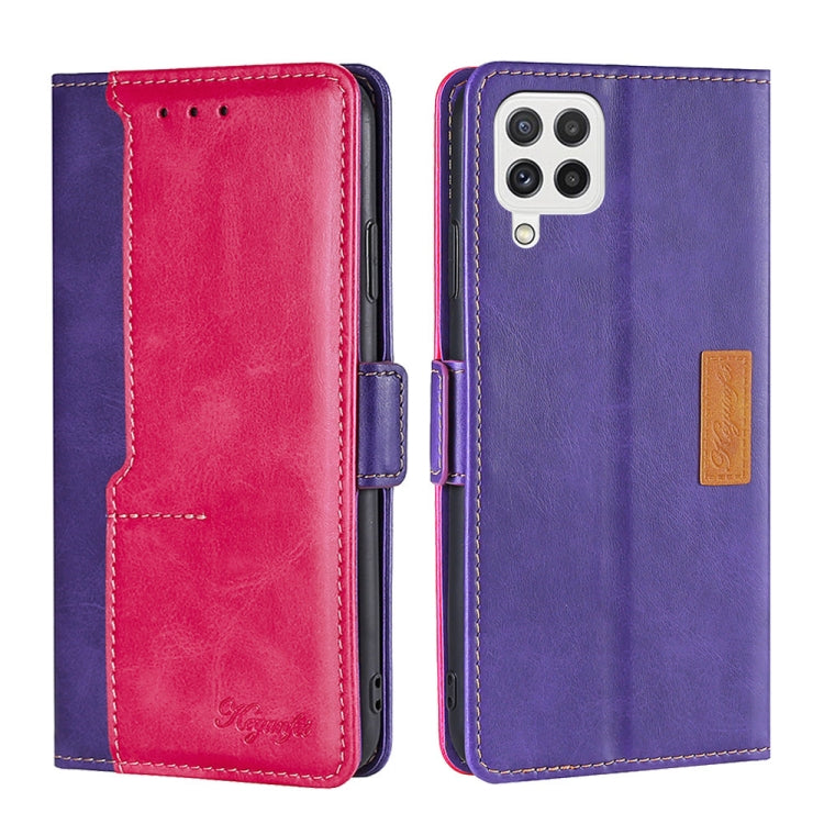 For Samsung Galaxy A22 4G Retro Texture Contrast Color Buckle Horizontal Flip Leather Case with Holder