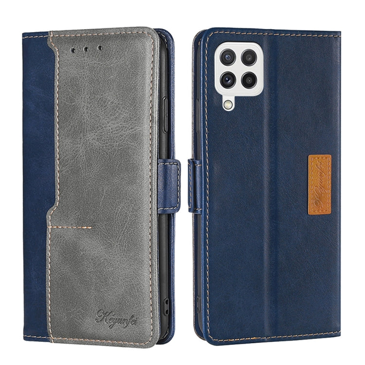 For Samsung Galaxy A22 4G Retro Texture Contrast Color Buckle Horizontal Flip Leather Case with Holder