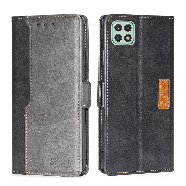 For Samsung Galaxy A22 5G Retro Texture Contrast Color Buckle Horizontal Flip Leather Case with Holder