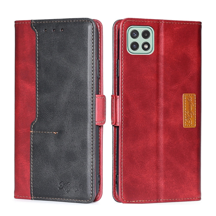 For Samsung Galaxy A22 5G Retro Texture Contrast Color Buckle Horizontal Flip Leather Case with Holder