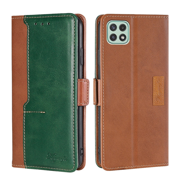 For Samsung Galaxy A22 5G Retro Texture Contrast Color Buckle Horizontal Flip Leather Case with Holder