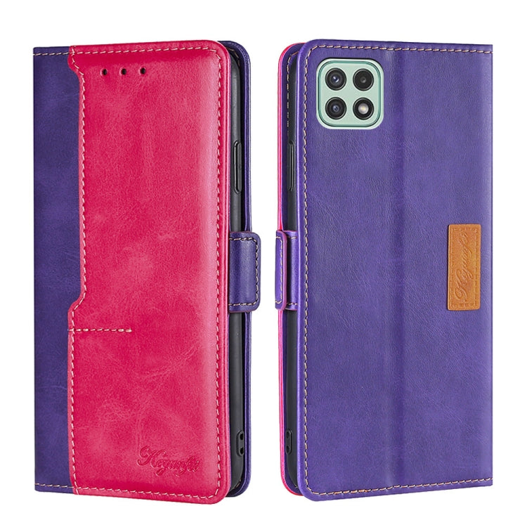 For Samsung Galaxy A22 5G Retro Texture Contrast Color Buckle Horizontal Flip Leather Case with Holder