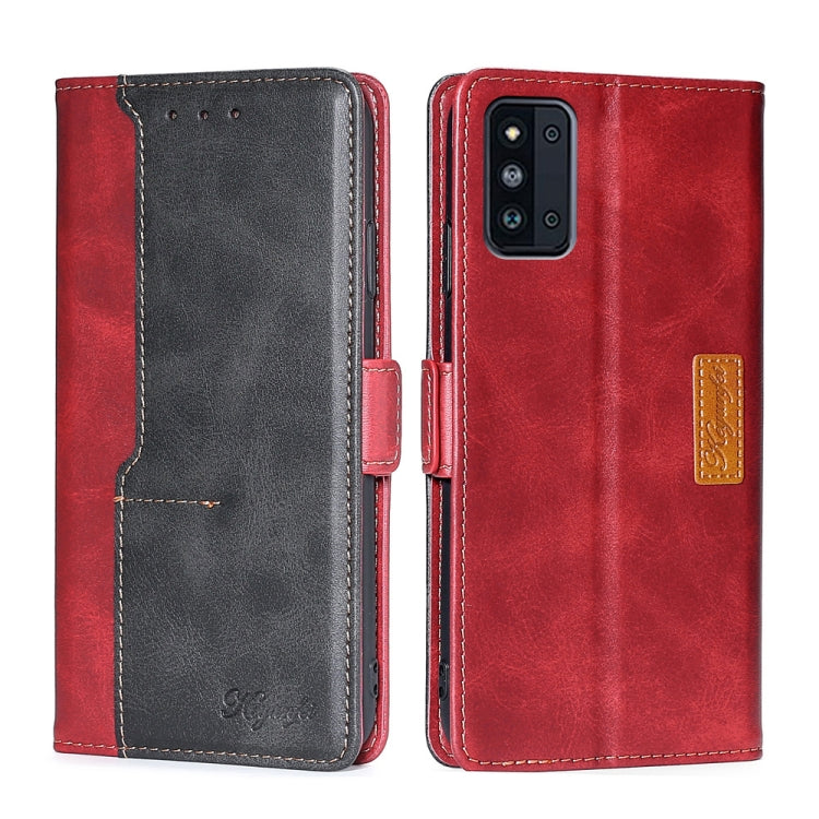 For Samsung Galaxy F52 5G Retro Texture Contrast Color Buckle Horizontal Flip Leather Case with Holder