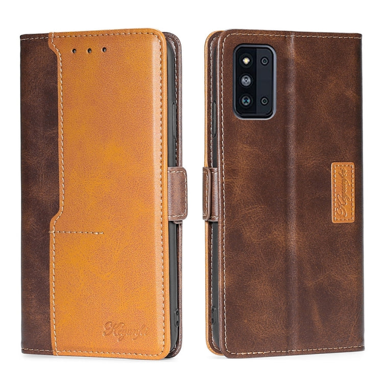For Samsung Galaxy F52 5G Retro Texture Contrast Color Buckle Horizontal Flip Leather Case with Holder
