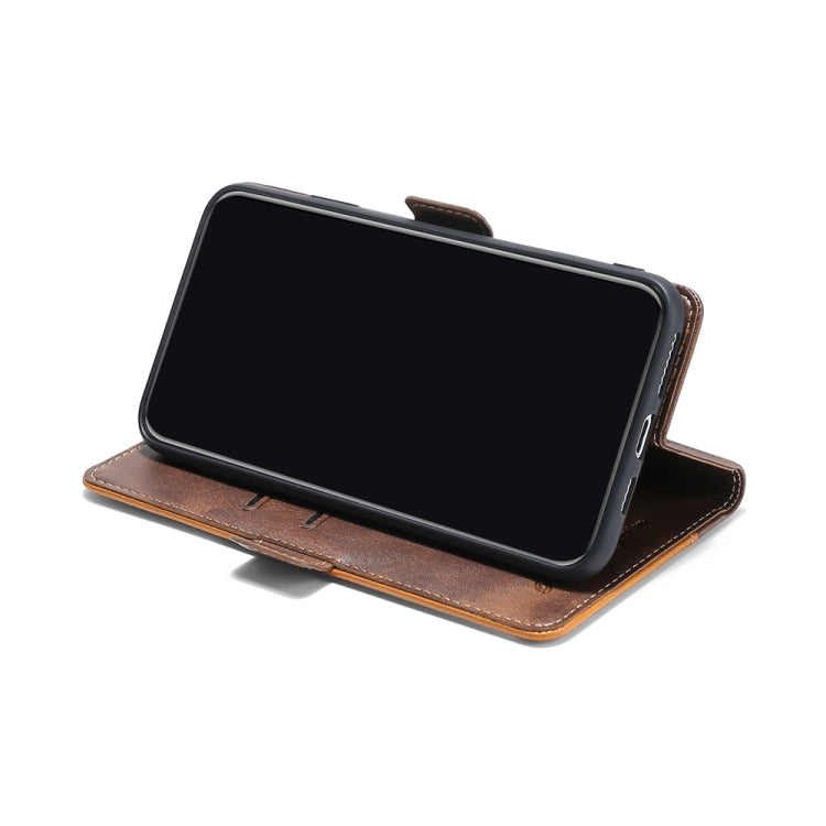 For Samsung Galaxy F52 5G Retro Texture Contrast Color Buckle Horizontal Flip Leather Case with Holder