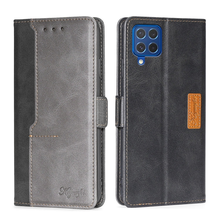 For Samsung Galaxy F62 / M62 Retro Texture Contrast Color Buckle Horizontal Flip Leather Case with Holder