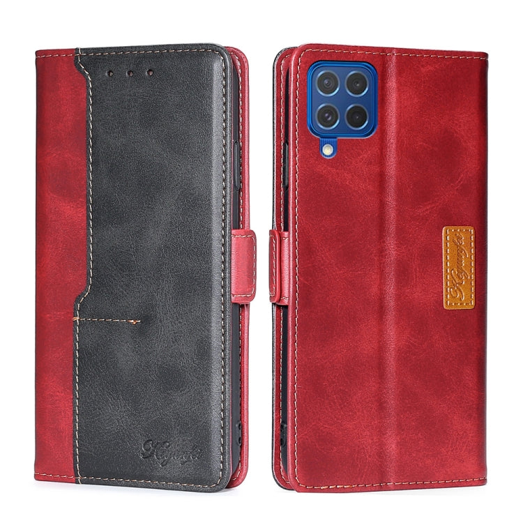 For Samsung Galaxy F62 / M62 Retro Texture Contrast Color Buckle Horizontal Flip Leather Case with Holder