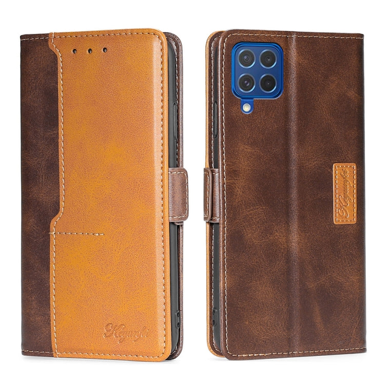 For Samsung Galaxy F62 / M62 Retro Texture Contrast Color Buckle Horizontal Flip Leather Case with Holder