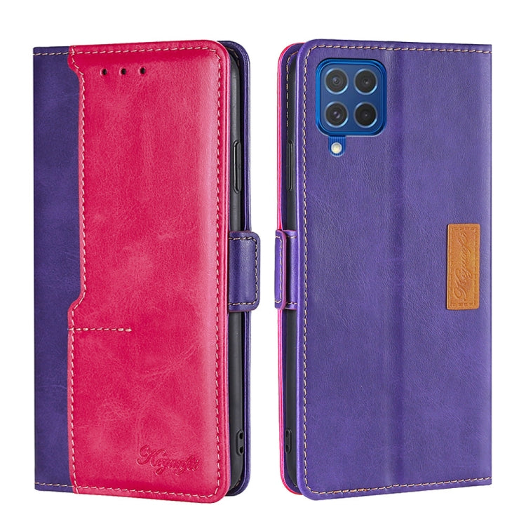 For Samsung Galaxy F62 / M62 Retro Texture Contrast Color Buckle Horizontal Flip Leather Case with Holder