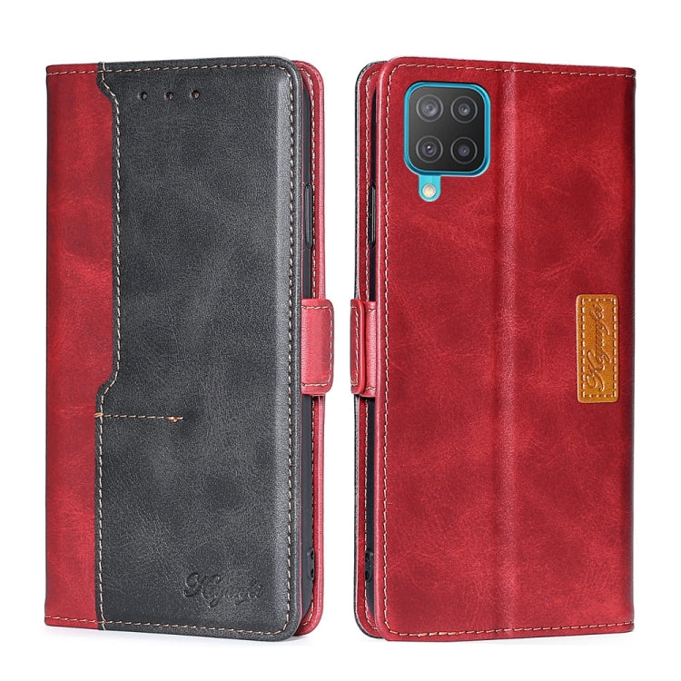 For Samsung Galaxy M12 / F12 Retro Texture Contrast Color Buckle Horizontal Flip Leather Case with Holder