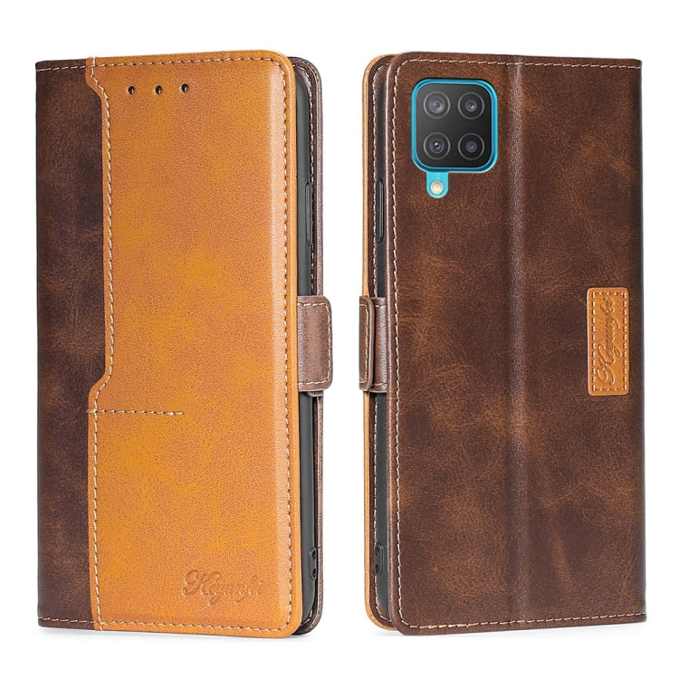 For Samsung Galaxy M12 / F12 Retro Texture Contrast Color Buckle Horizontal Flip Leather Case with Holder