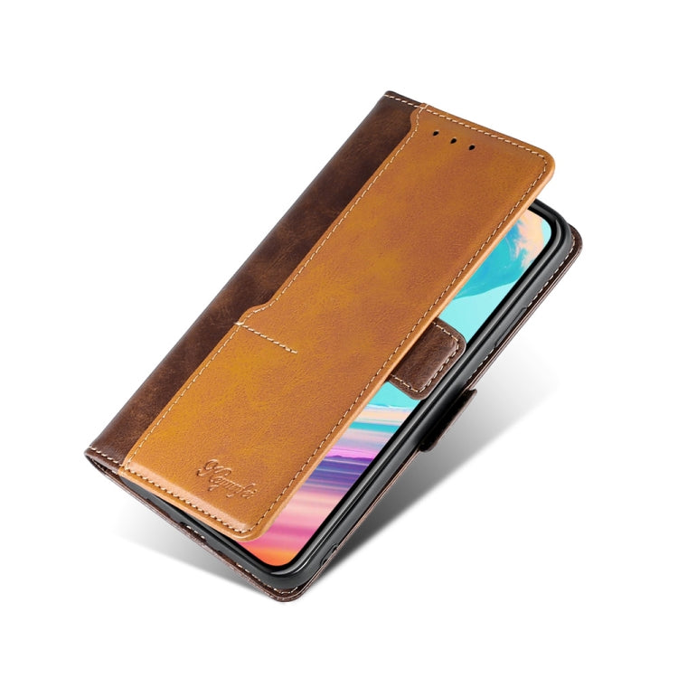 For Samsung Galaxy M12 / F12 Retro Texture Contrast Color Buckle Horizontal Flip Leather Case with Holder