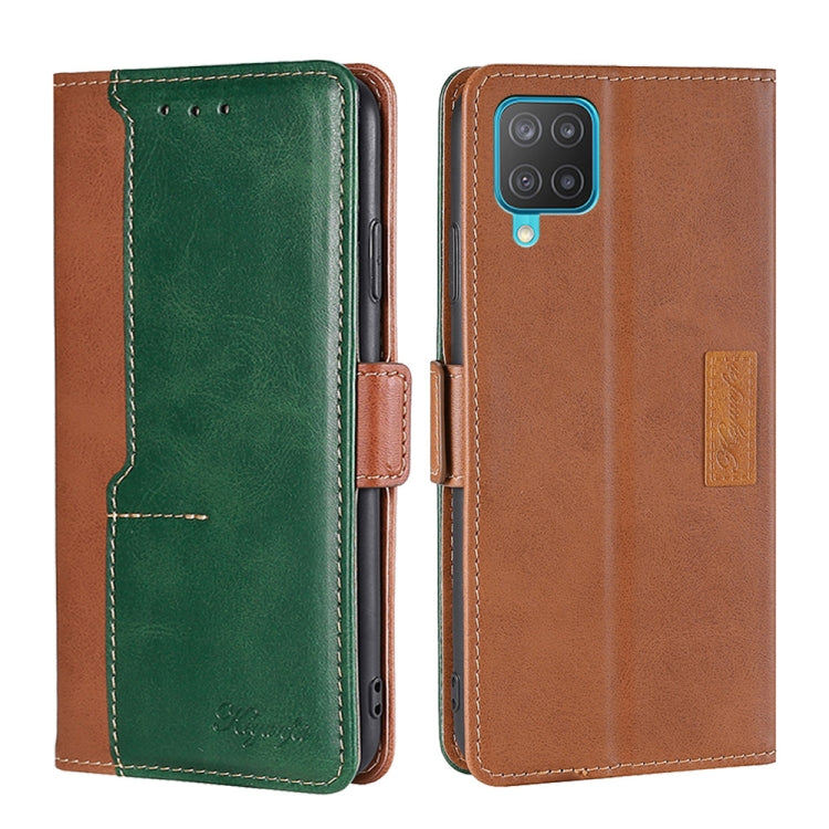 For Samsung Galaxy M12 / F12 Retro Texture Contrast Color Buckle Horizontal Flip Leather Case with Holder