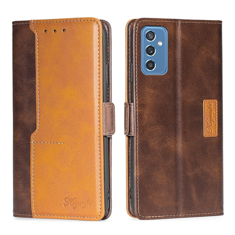 For Samsung Galaxy M52 5G Retro Texture Contrast Color Buckle Horizontal Flip Leather Case with Holder