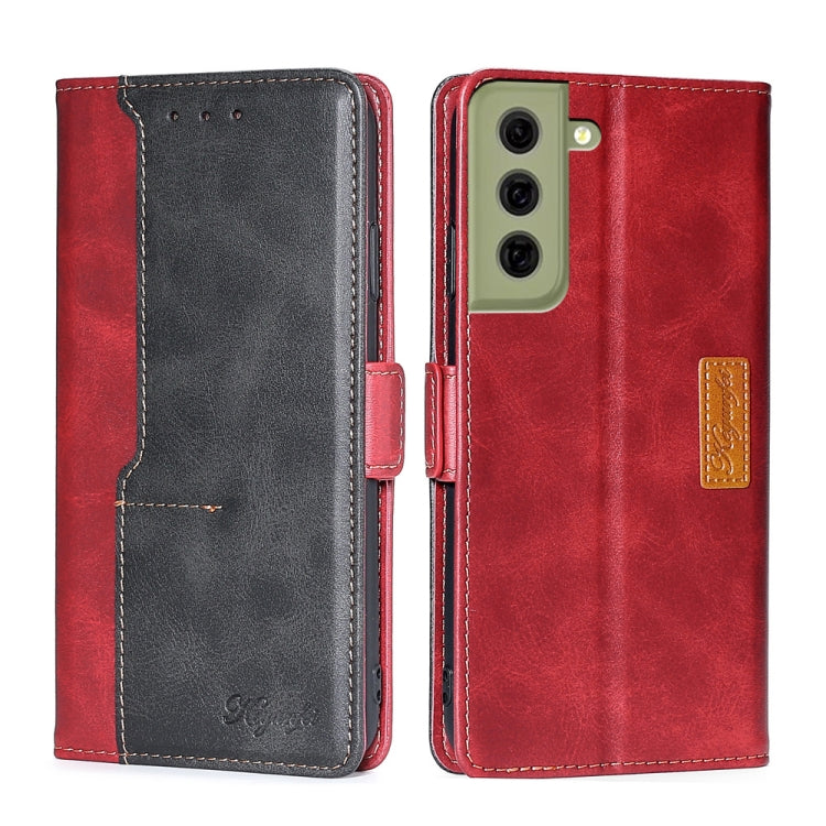 For Samsung Galaxy S21 FE 5G Retro Texture Contrast Color Buckle Horizontal Flip Leather Case with Holder