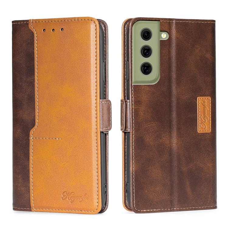 For Samsung Galaxy S21 FE 5G Retro Texture Contrast Color Buckle Horizontal Flip Leather Case with Holder