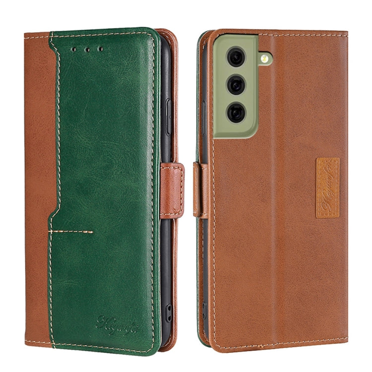 For Samsung Galaxy S21 FE 5G Retro Texture Contrast Color Buckle Horizontal Flip Leather Case with Holder