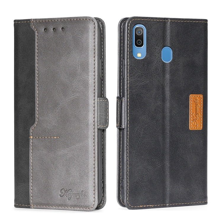For Samsung Galaxy A30 (Japan Ver.) Retro Texture Contrast Color Buckle Horizontal Flip Leather Case with Holder