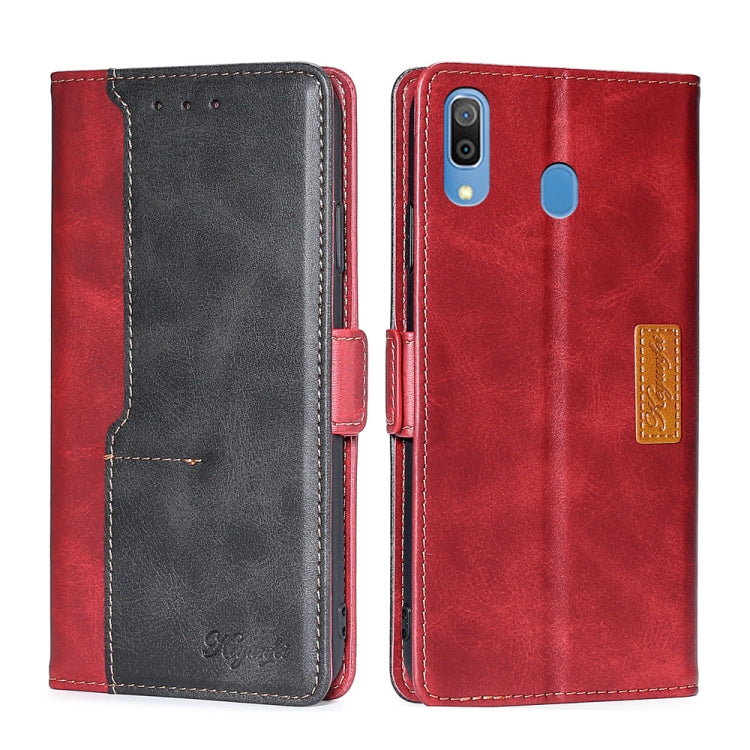For Samsung Galaxy A30 (Japan Ver.) Retro Texture Contrast Color Buckle Horizontal Flip Leather Case with Holder