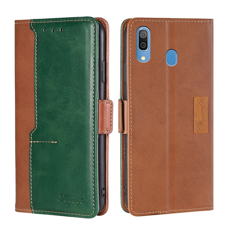 For Samsung Galaxy A30 (Japan Ver.) Retro Texture Contrast Color Buckle Horizontal Flip Leather Case with Holder