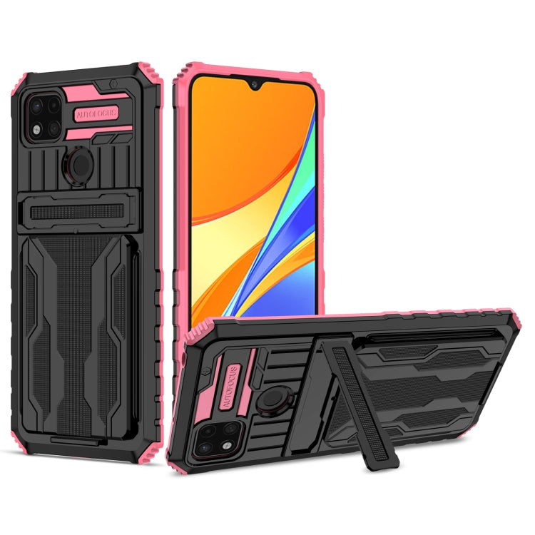 For Xiaomi Redmi 9C Armor Card PC + TPU Shockproof Phone Case with Card Slot & Invisible Holder