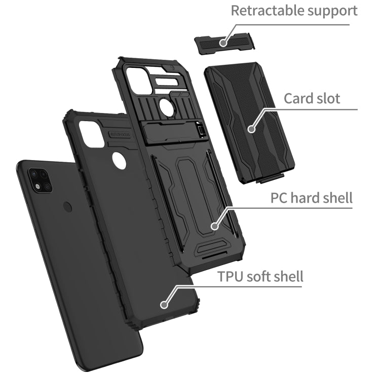 For Xiaomi Redmi 9C Armor Card PC + TPU Shockproof Phone Case with Card Slot & Invisible Holder