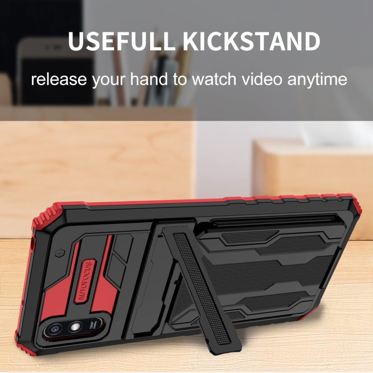 For Xiaomi Redmi 9A Armor Card PC + TPU Shockproof Phone Case with Card Slot & Invisible Holder
