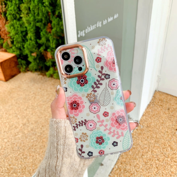 For iPhone 13 Precision Hole Dual-side Laminating IMD Plating Flowers Pattern TPU Phone Case