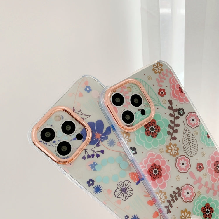 For iPhone 13 Pro Max Precision Hole Dual-side Laminating IMD Plating Flowers Pattern TPU Phone Case