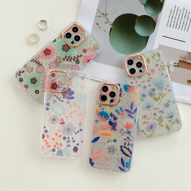 For iPhone 12 Pro Precision Hole Dual-side Laminating IMD Plating Flowers Pattern TPU Phone Case